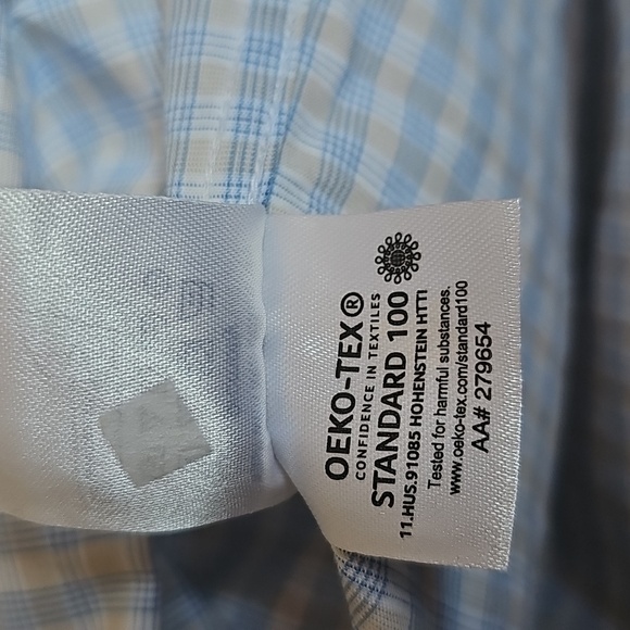 Michael Kors Slim Fit Blue Tan Button Down Dress Shirt Mens Size XL 17-1/2 34-35 - Picture 12 of 13